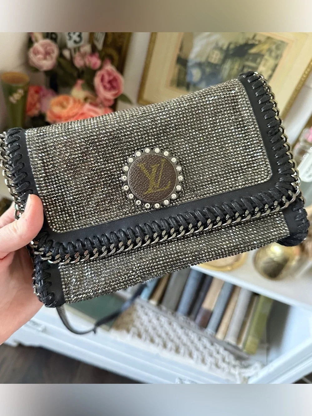 Gorgeous Sandra Ling Upcycled Black Rhinestone Crossbody Bag, NWOT